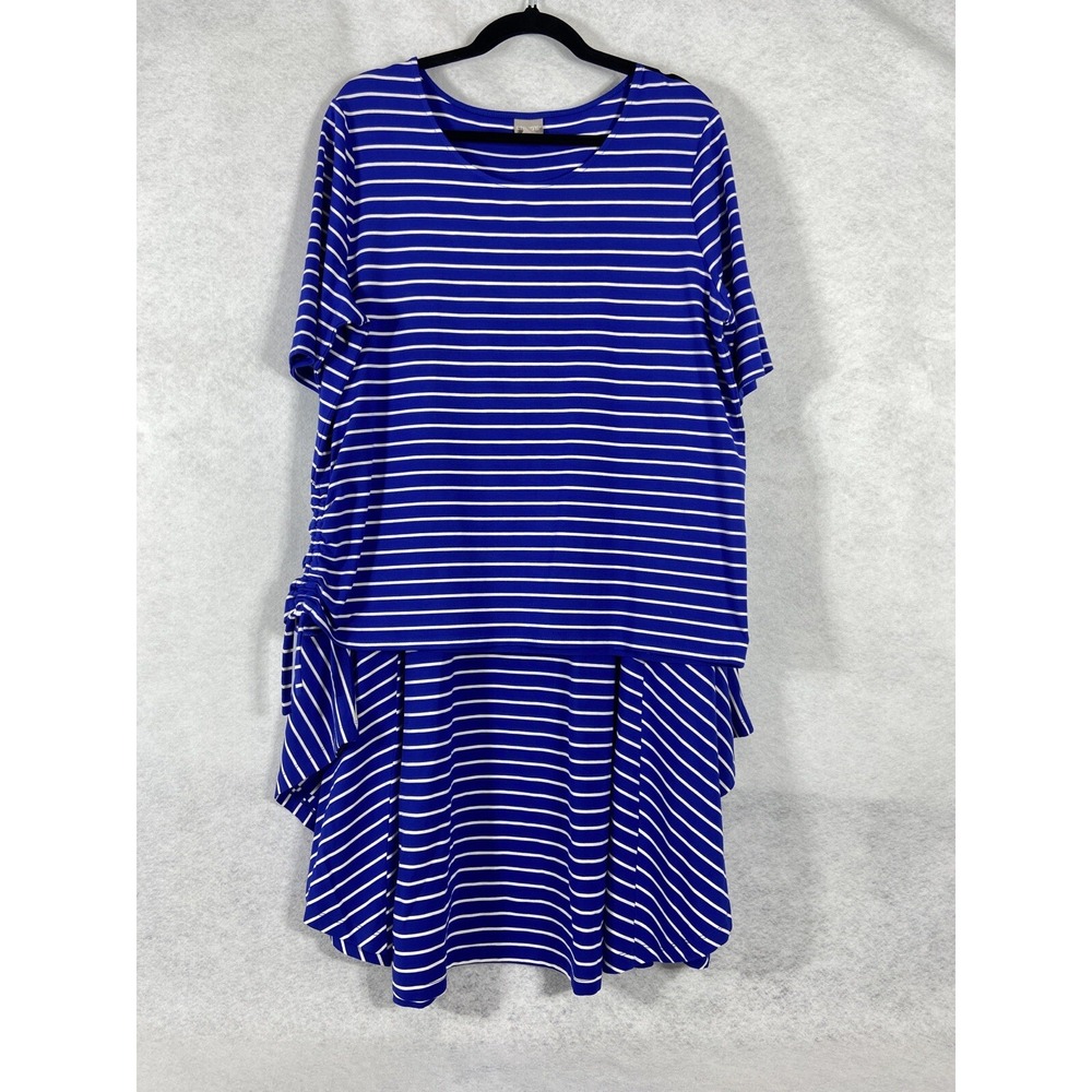 Chico's 2PC Skirt Set Womens 3 US XL Blue White Striped Top & Skirt Short Sleeve